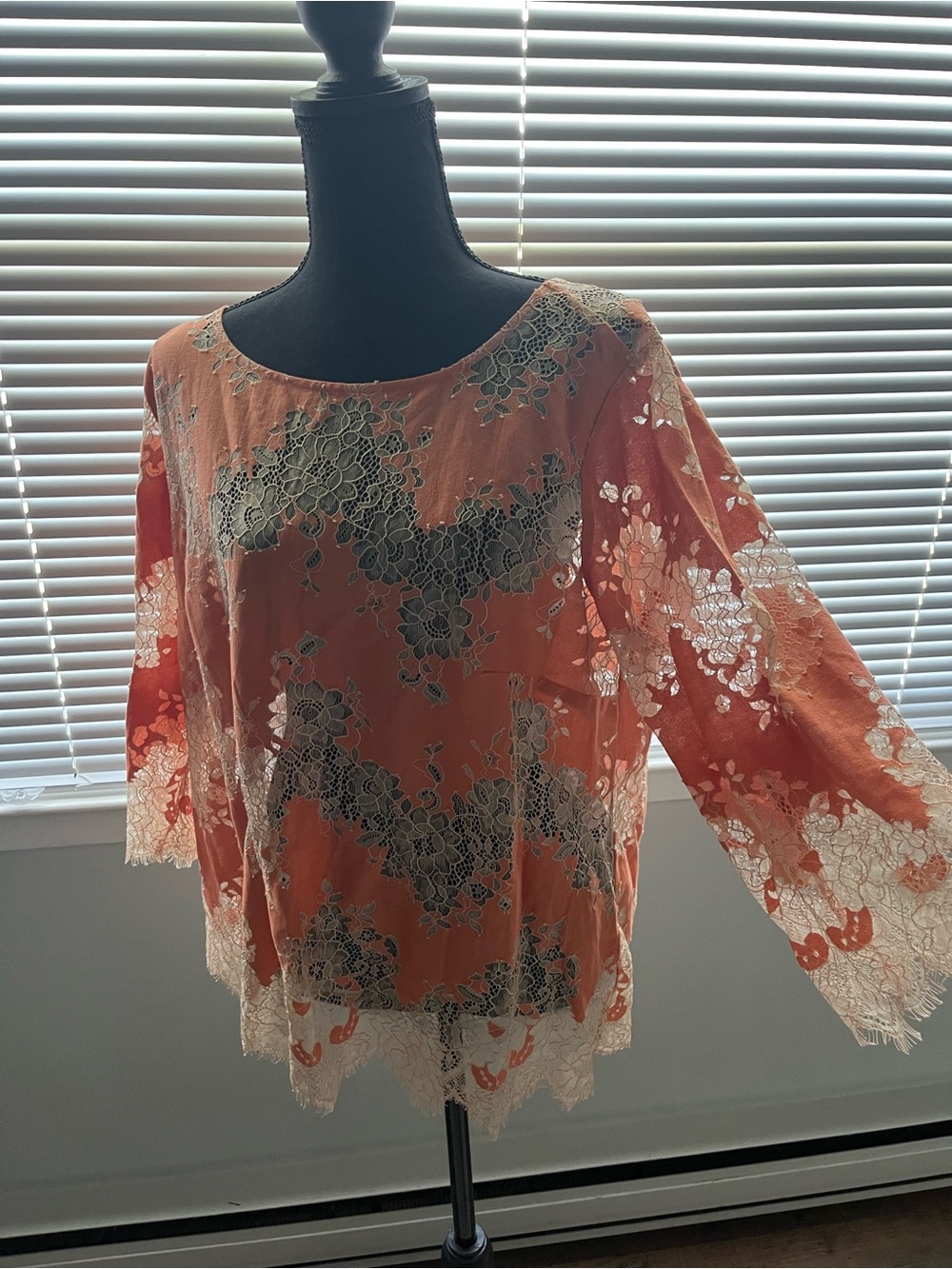 Women's Coral Lace Overlay Blouse